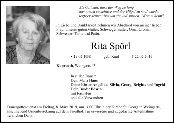 Anzeige von Rita Spörl von MGO