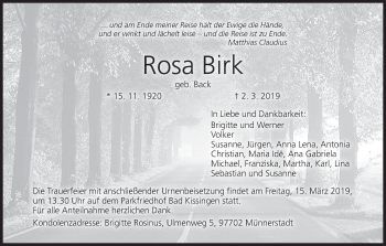 Anzeige von Rosa Birk von MGO
