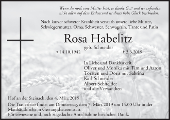 Anzeige von Rosa Habelitz von MGO