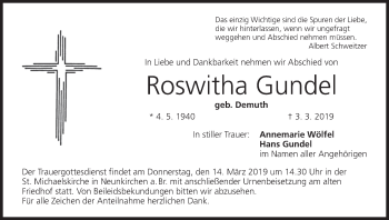 Anzeige von Roswitha Gundel von MGO