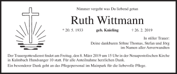 Anzeige von Ruth Wittmann von MGO