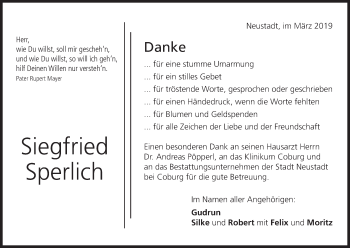 Anzeige von Siegfried Sperlich von MGO