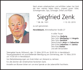 Anzeige von Siegfried Zenk von MGO
