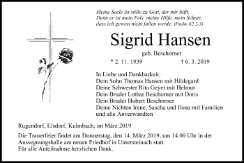 Anzeige von Sigrid Hansen von MGO