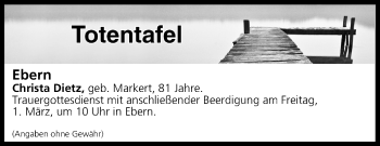 Anzeige von Totentafel vom 01.03.2019 von MGO