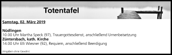 Anzeige von Totentafel vom 02.03.2019 von MGO