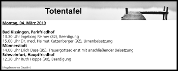 Anzeige von Totentafel vom 04.03.2019 von MGO