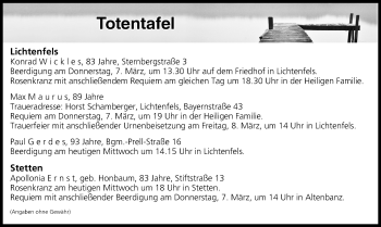 Anzeige von Totentafel vom 06.03.2019 von MGO