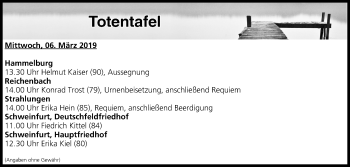 Anzeige von Totentafel vom 06.03.2019 von MGO