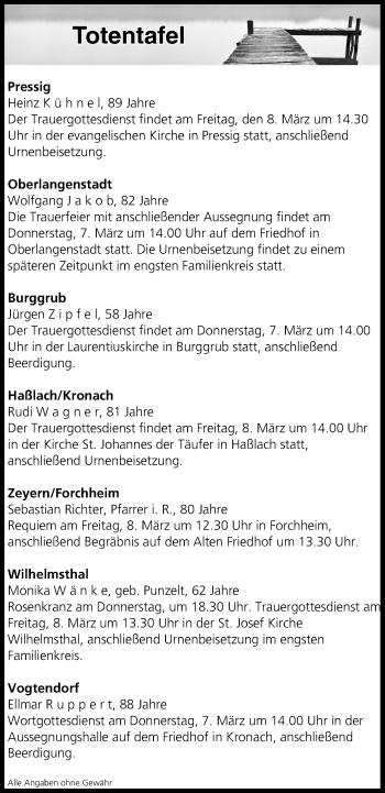 Anzeige von Totentafel vom 07.03.2019 von MGO