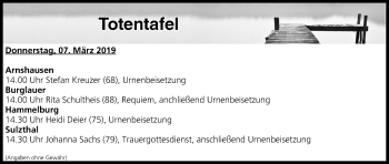 Anzeige von Totentafel vom 07.03.2019 von MGO
