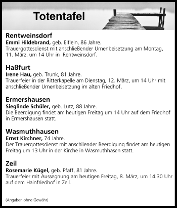 Anzeige von Totentafel vom 08.03.2019 von MGO