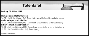 Anzeige von Totentafel vom 08.03.2019 von MGO