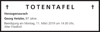 Anzeige von Totentafel vom 08.03.2019 von MGO