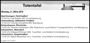 Anzeige von Totentafel vom 11.03.2019 von MGO