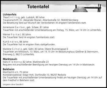 Anzeige von Totentafel vom 12.03.2019 von MGO