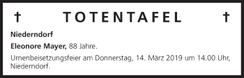 Anzeige von Totentafel vom 12.03.2019 von MGO
