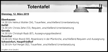 Anzeige von Totentafel vom 12.03.2019 von MGO