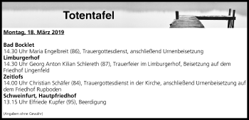 Anzeige von Totentafel vom 18.03.2019 von MGO