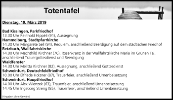 Anzeige von Totentafel vom 19.03.2019 von MGO