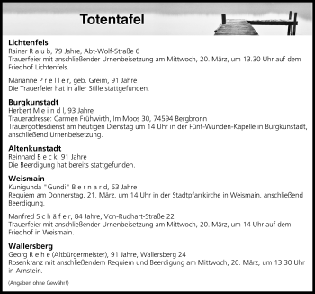 Anzeige von Totentafel vom 19.03.2019 von MGO