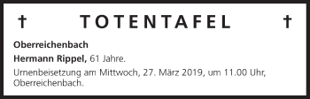 Anzeige von Totentafel vom 23.03.2019 von MGO