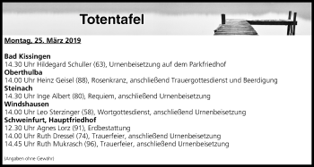 Anzeige von Totentafel vom 25.03.2019 von MGO
