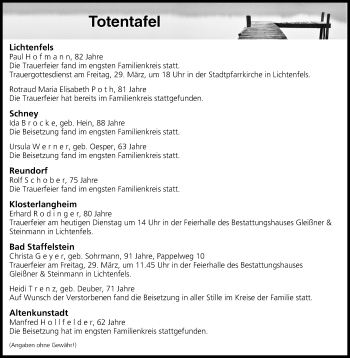 Anzeige von Totentafel vom 26.03.2019 von MGO