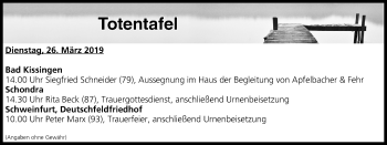 Anzeige von Totentafel vom 26.03.2019 von MGO
