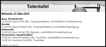 Anzeige von Totentafel vom 27.03.2019 von MGO