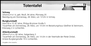 Anzeige von Totentafel vom 27.03.2019 von MGO