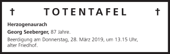 Anzeige von Totentafel vom 27.03.2019 von MGO