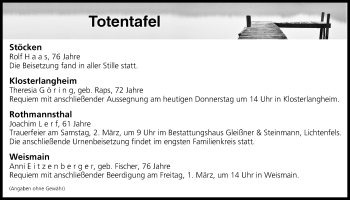 Anzeige von Totentafel vom 28.02.2019 von MGO