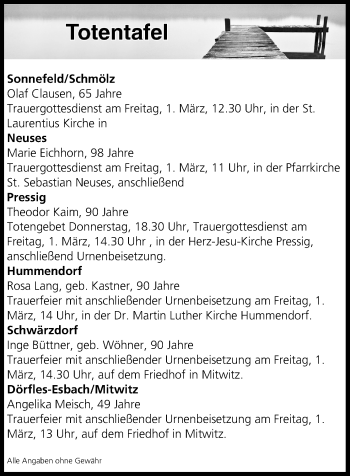 Anzeige von Totentafel vom 28.02.2019 von MGO