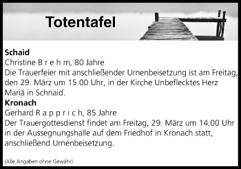 Anzeige von Totentafel vom 28.03.2019 von MGO