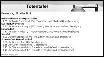 Anzeige von Totentafel vom 28.03.2019 von MGO