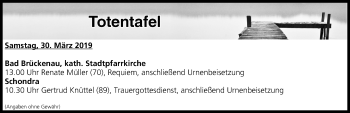 Anzeige von Totentafel vom 30.03.2019 von MGO