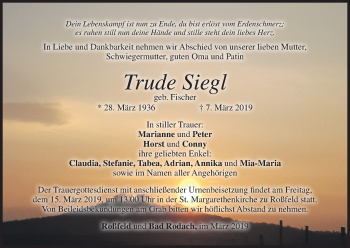 Anzeige von Trude Siegl von MGO