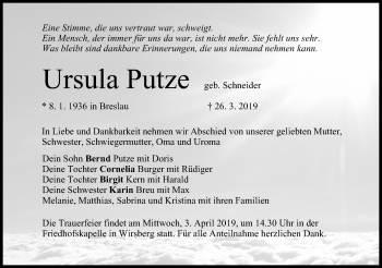 Anzeige von Ursula Putze von MGO