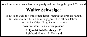 Anzeige von Walter Schweiger von MGO