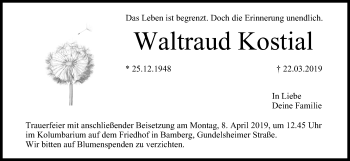Anzeige von Waltraud Kostial von MGO