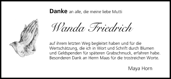 Anzeige von Wanda Friedrich von MGO
