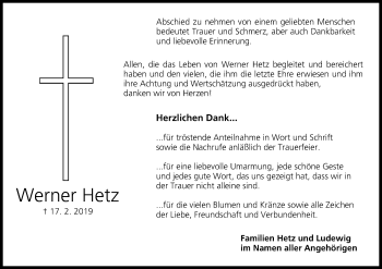 Anzeige von Werner Hetz von MGO