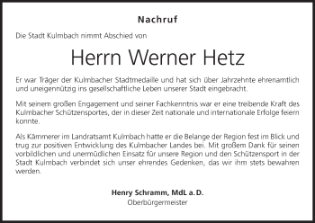 Anzeige von Werner Hetz von MGO