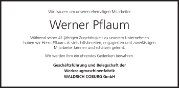 Anzeige von Werner Pflaum von MGO