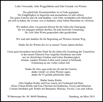 Anzeige von Werner Riehle von MGO