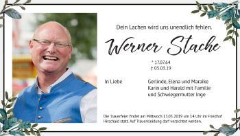 Anzeige von Werner Stache von MGO