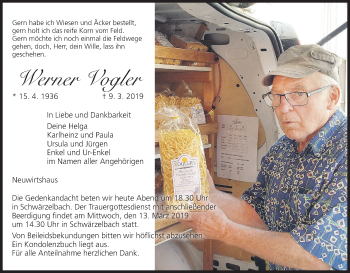 Anzeige von Werner Vogler von MGO