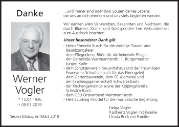 Anzeige von Werner Vogler von MGO