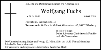 Anzeige von Wolfgang Fuchs von MGO